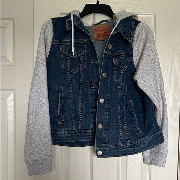 Levi's Blue Denim Jacket with Gray Hooded Sleeves - Picture 1 of 8